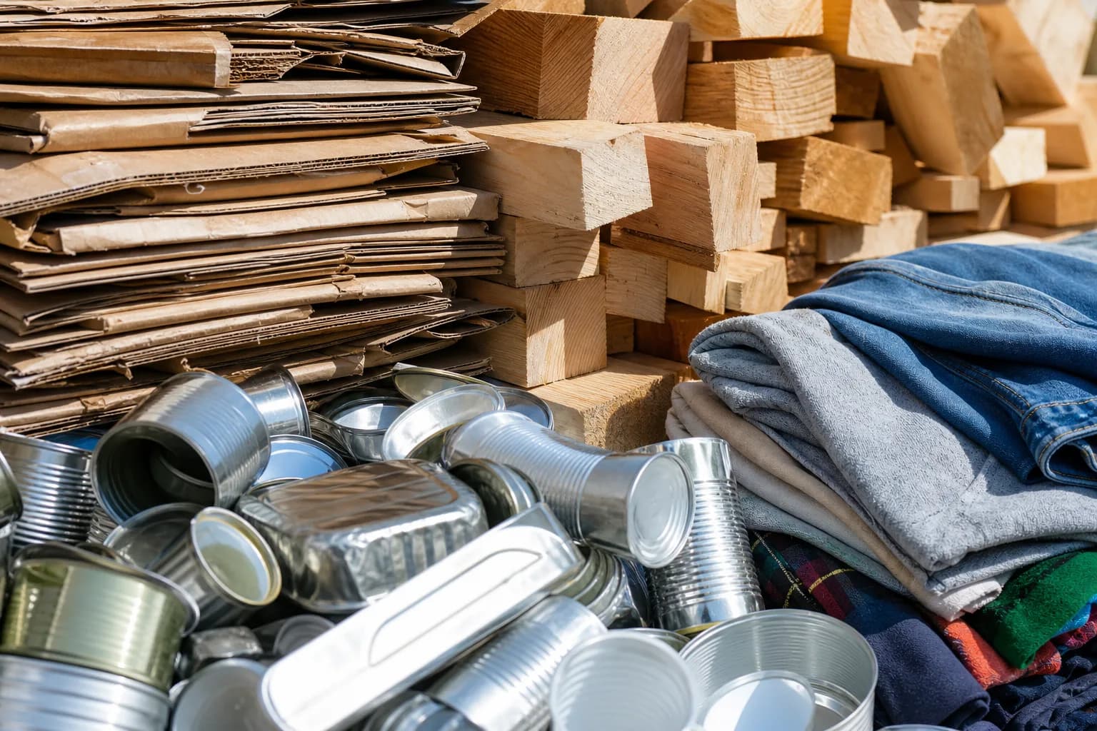 Sorted recyclable materials separated after a house clearance